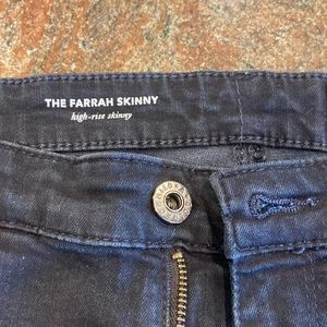 Gently worn AG Farrah skinny high rise jeans. Size 32R. Dark indigo denim